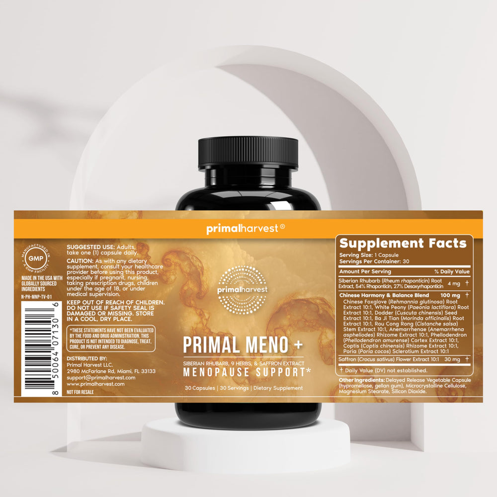 Primal Harvest Meno+ two-pack box emphasizes extended usage.