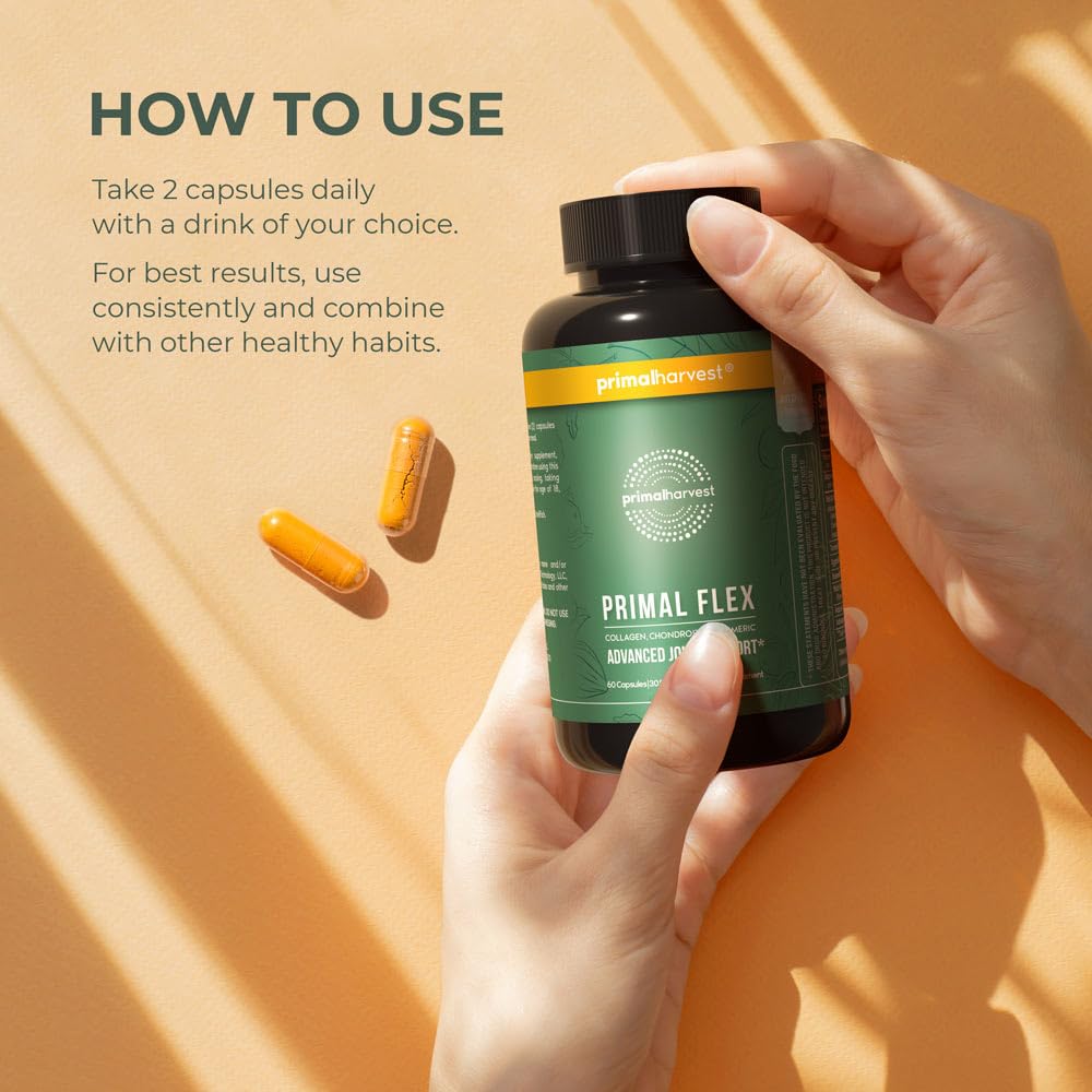 Primal Harvest Primal Flex capsules close-up ready for daily joint support