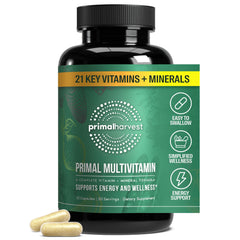Primal Harvest Primal Multivitamin bottle closeup showing daily energy support