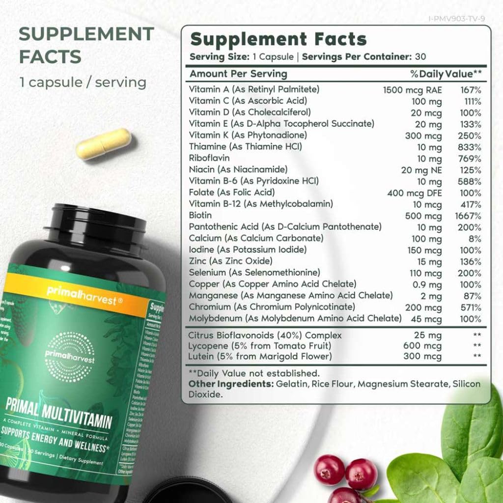 Primal Harvest Primal Multivitamin tablets in hand for immune health