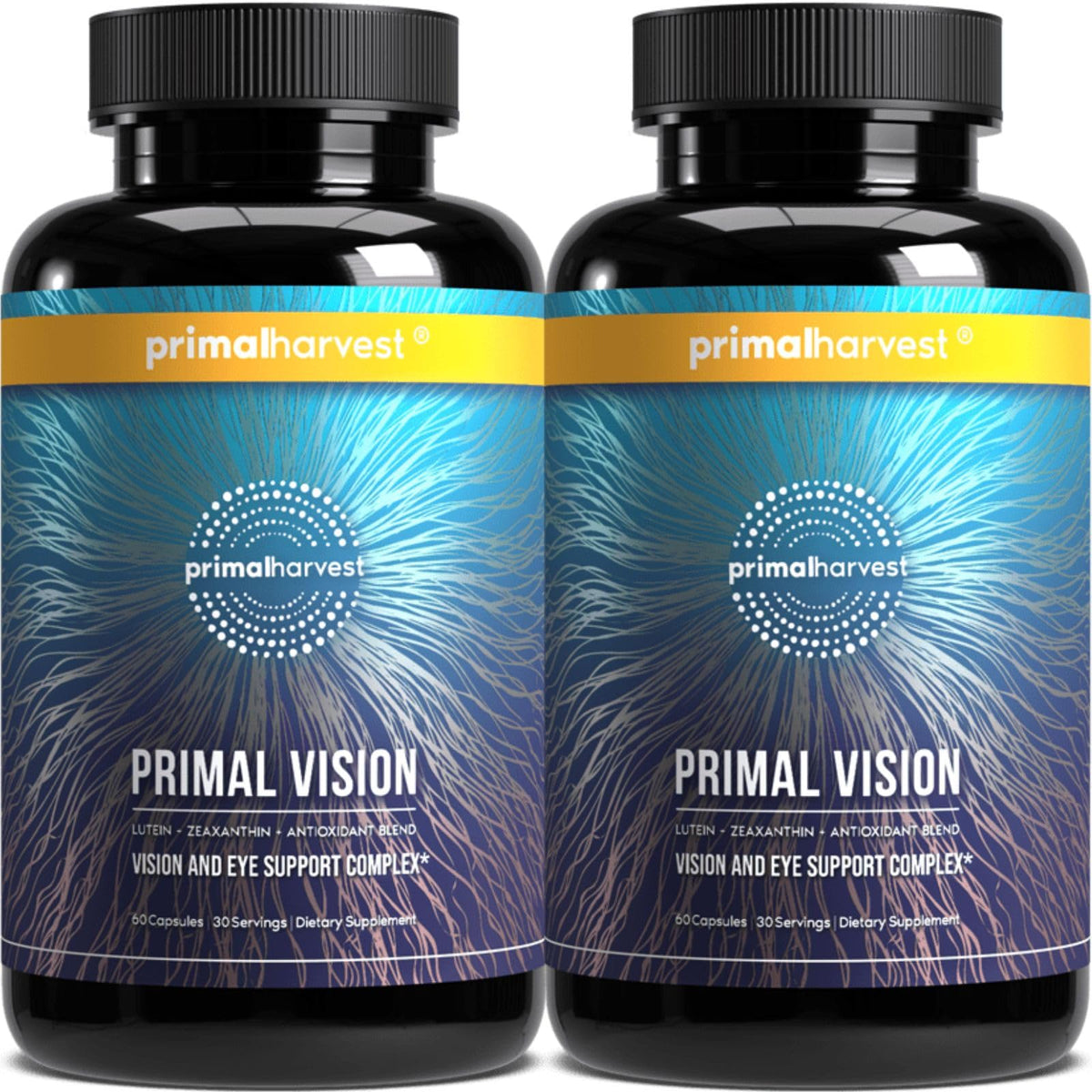 Primal Harvest Primal Vision bottle pour showing easy daily intake for eye support.