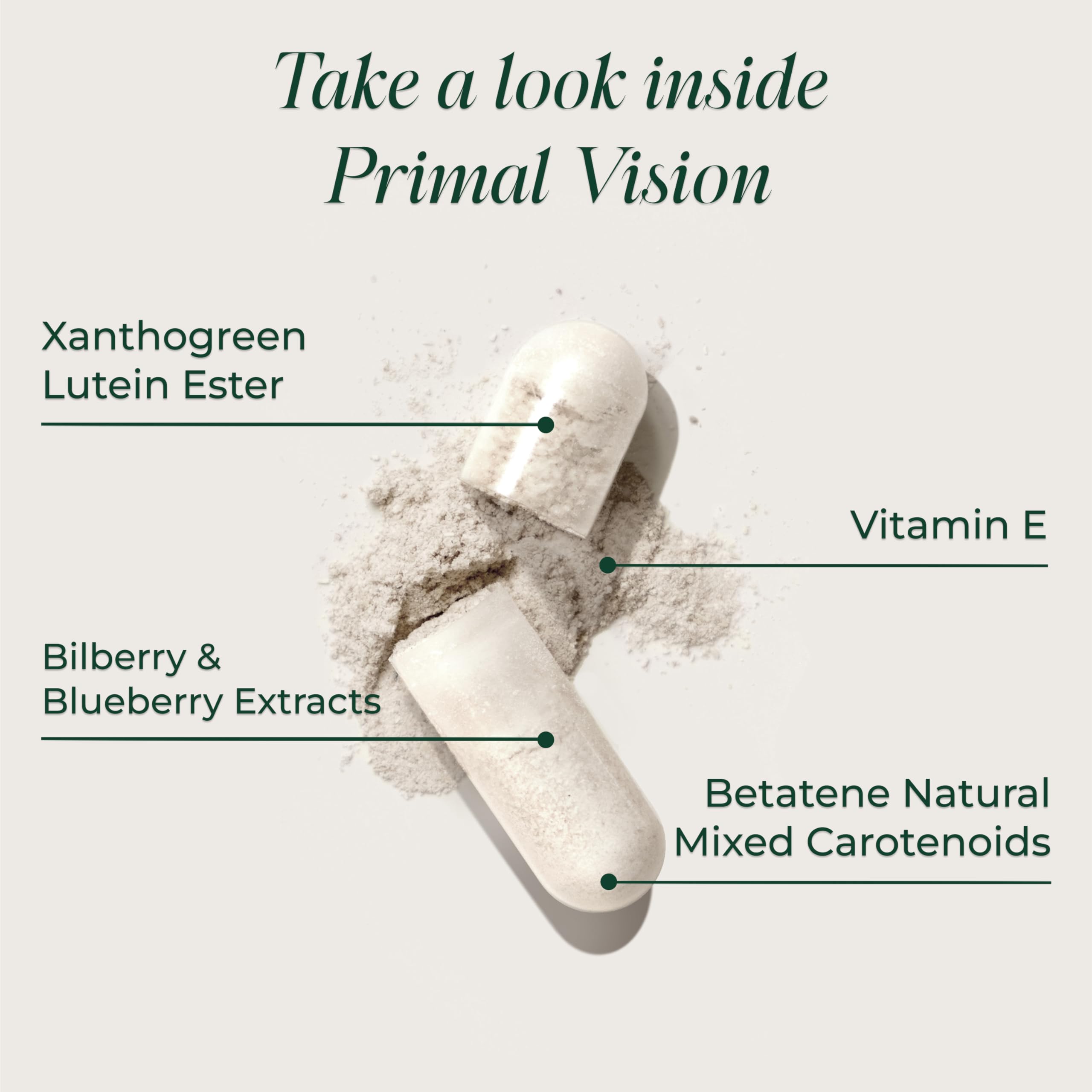 Pouring Primal Vision capsules into a hand for daily eye health use