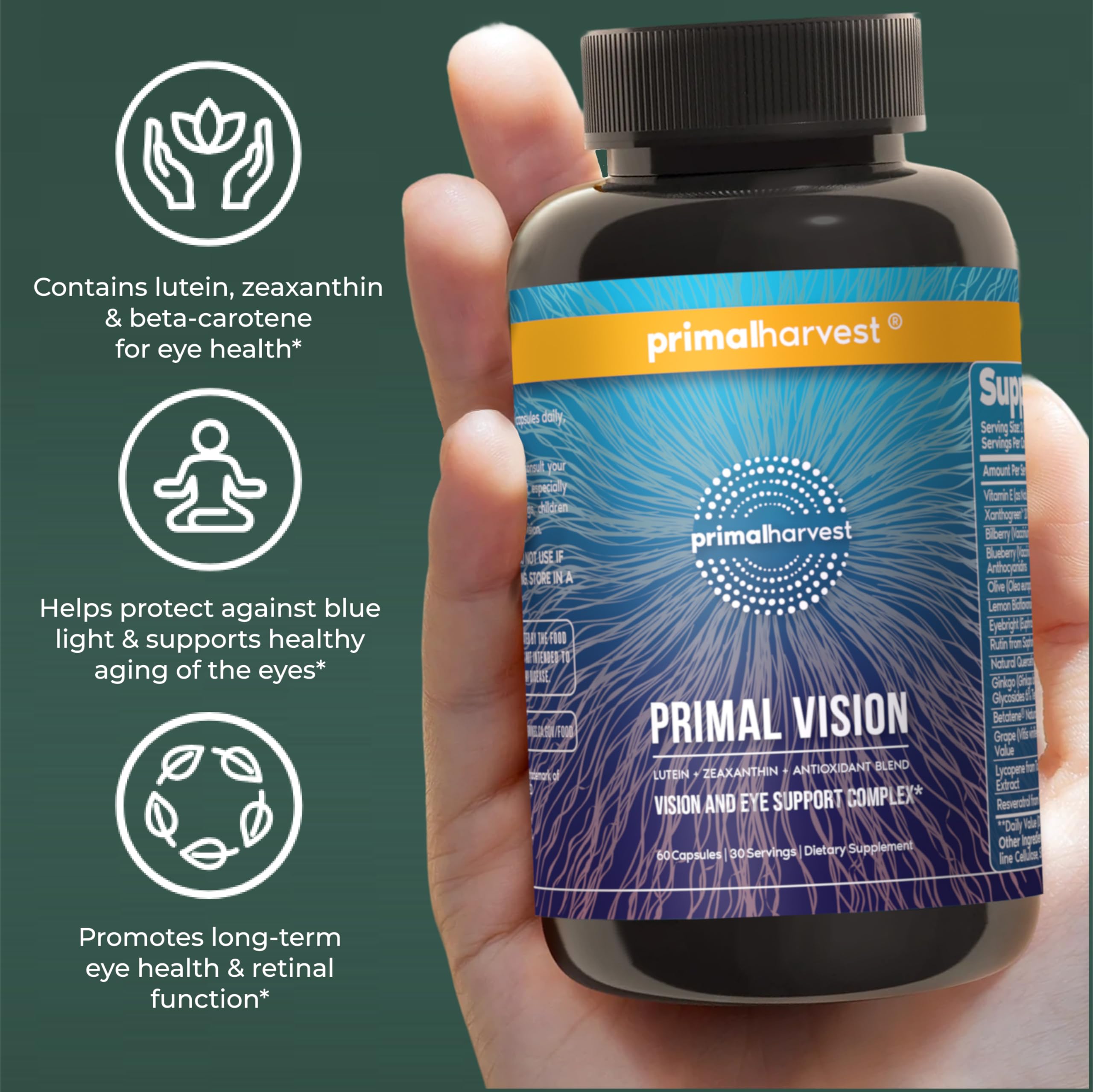 Primal Harvest Primal Vision daily use setup with glass of water.