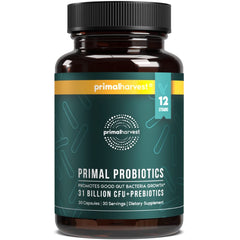 Primal Harvest Probiotics bottle with 30 capsules for daily digestive support.