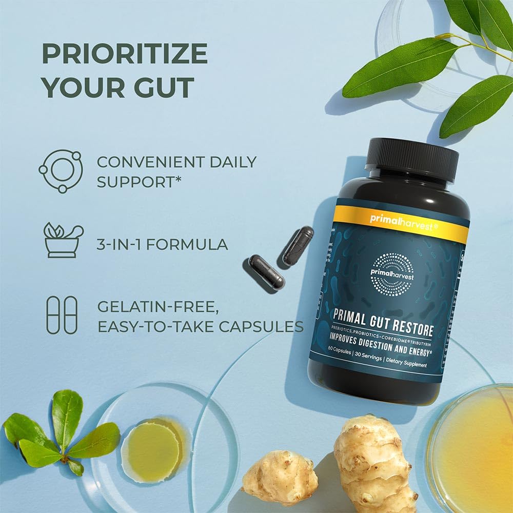 Primal Harvest Restore daily-use capsules for a simple routine.