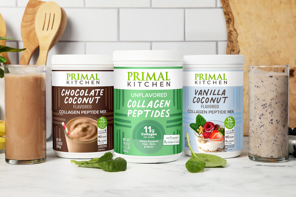 Primal Kitchen chocolate coconut collagen powder prepared for a dessert recipe