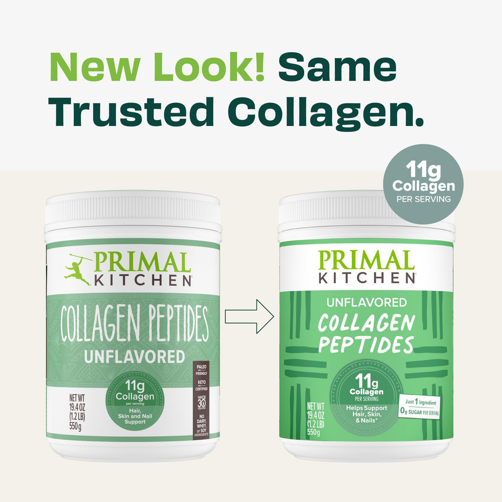Primal Kitchen Collagen Peptides unflavored mixing into coffee.
