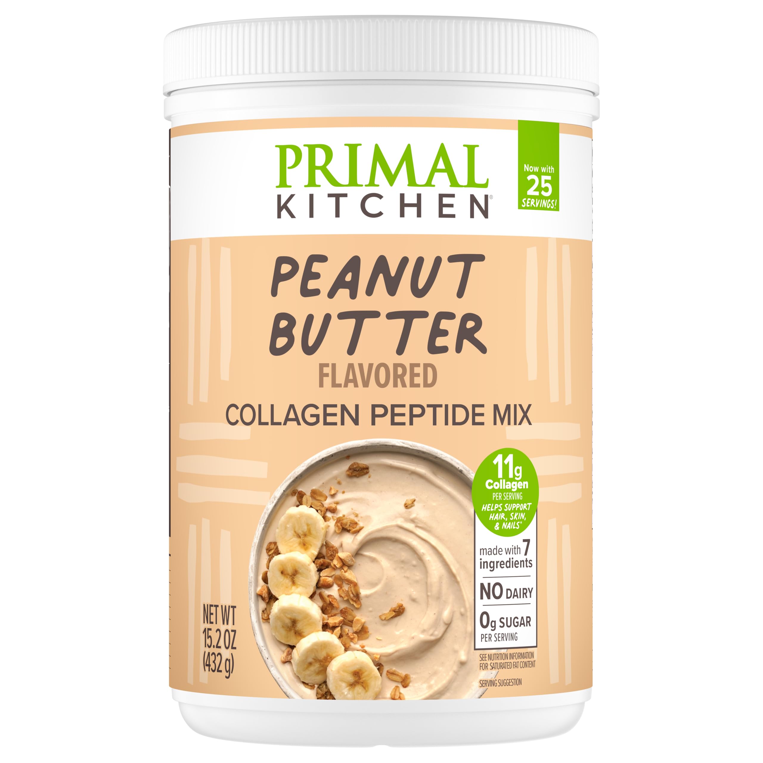 Primal Kitchen Peanut Butter Collagen Fuel Drink Mix bottle for convenient daily serving