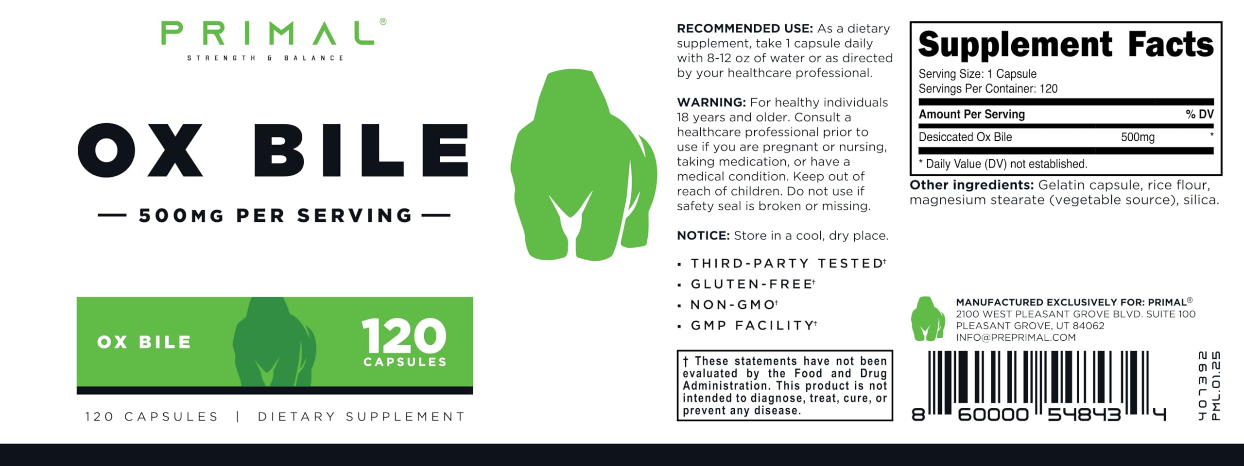 Primal Ox Bile packaging in a clean GMP environment for trust.