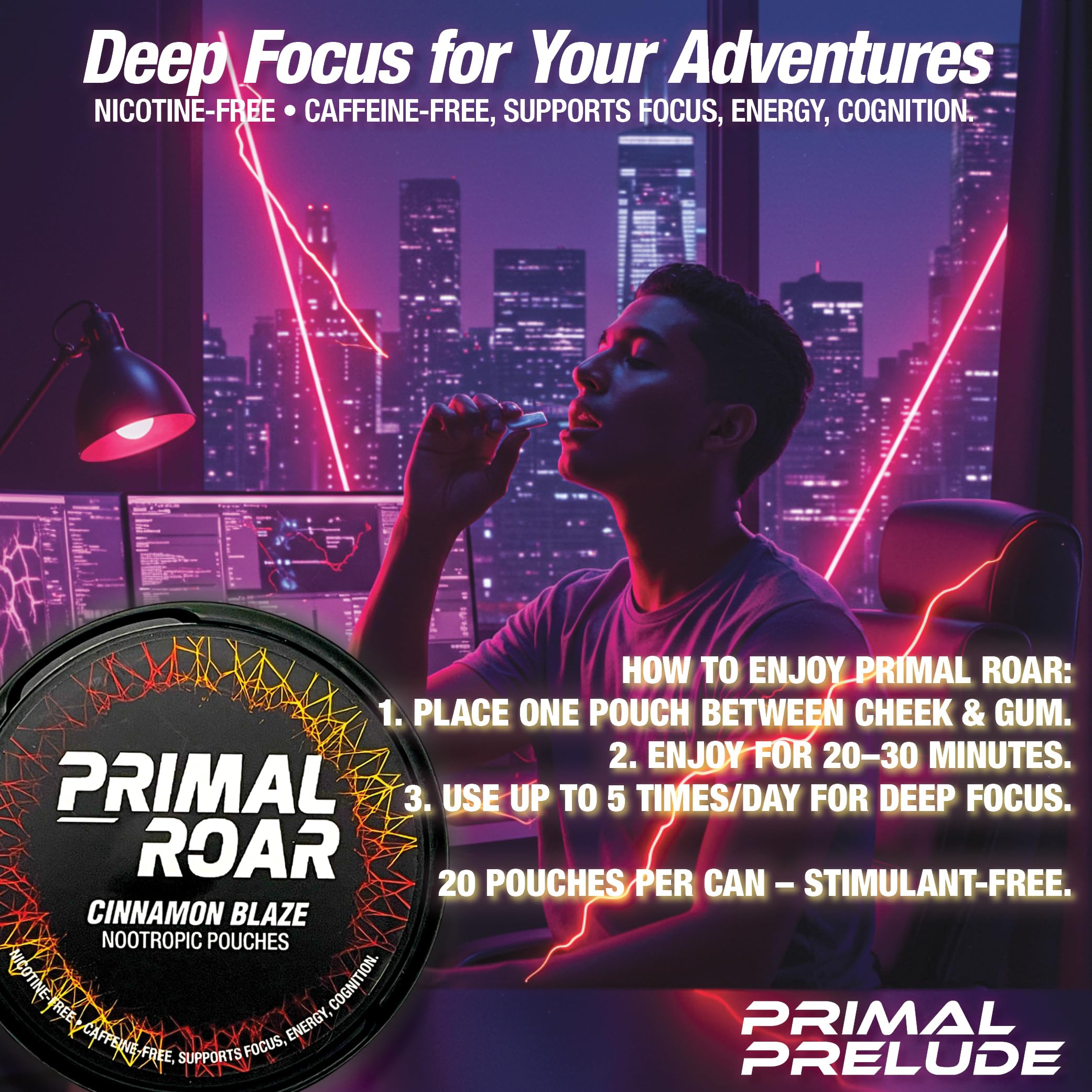 Primal Prelude Cognizin Citicoline and Lion's Mane support focus.