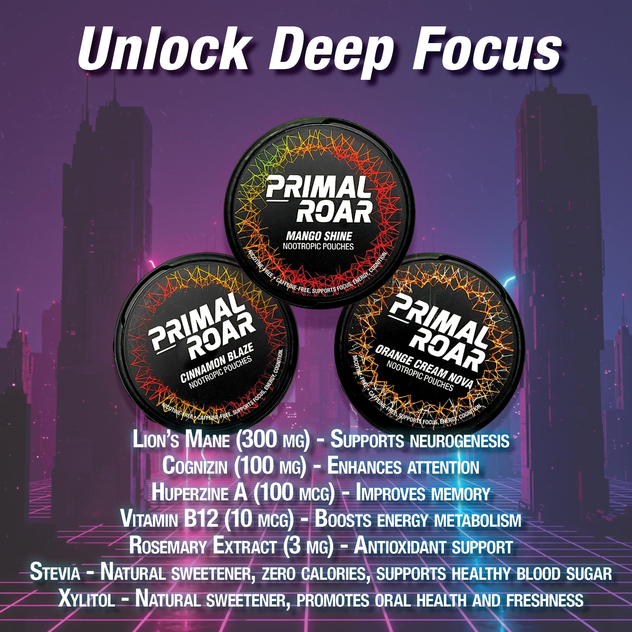 Primal Prelude neon can packaging enhances on-demand focus.
