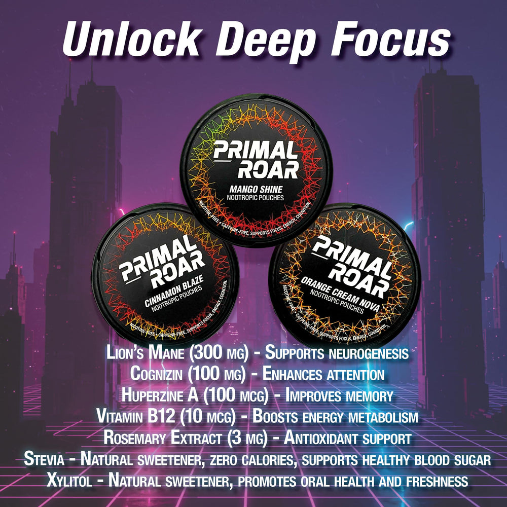 Primal Prelude neon can packaging enhances on-demand focus.