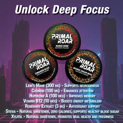 Primal Prelude neon can packaging enhances on-demand focus.