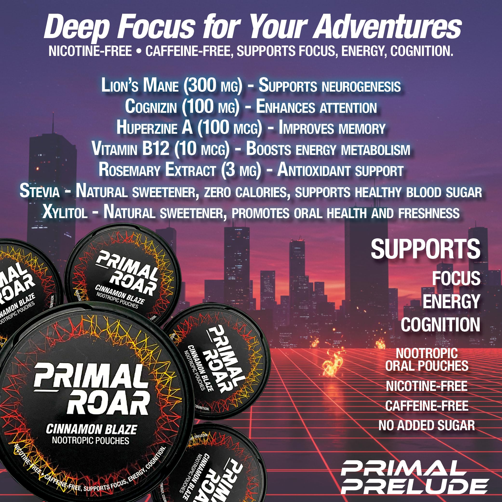 Primal Prelude on-the-go pouch used between gum for discreet boosts.