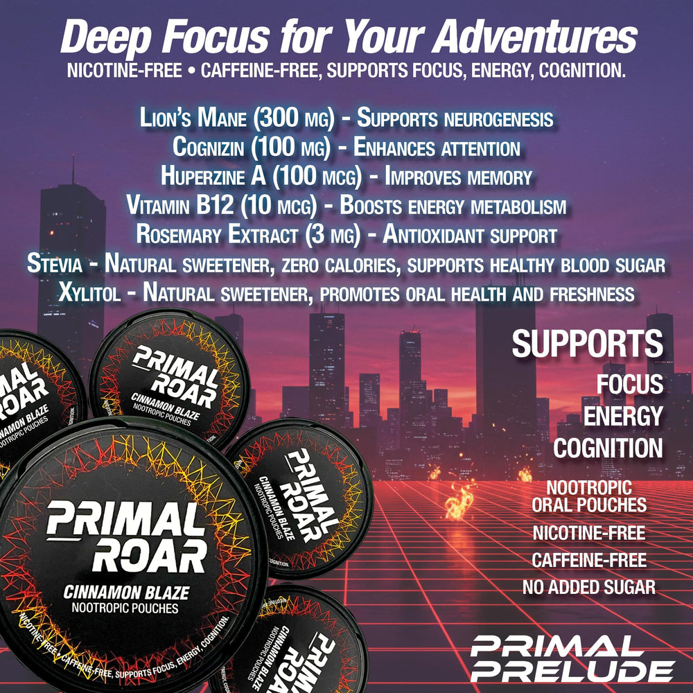 Primal Prelude on-the-go pouch used between gum for discreet boosts.