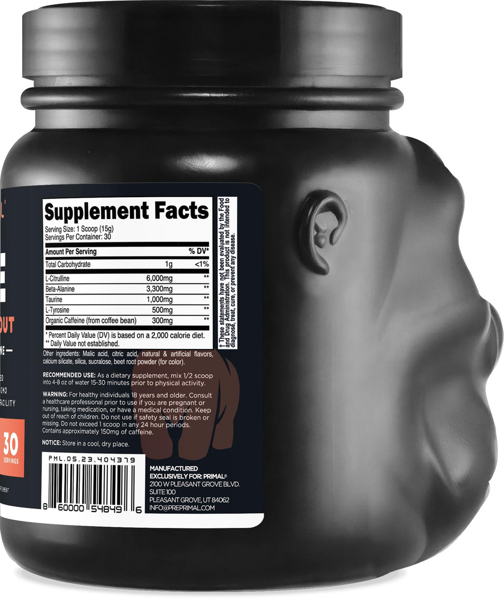 Close-up of Primal Primate Punch label highlighting gluten-free and non-GMO features
