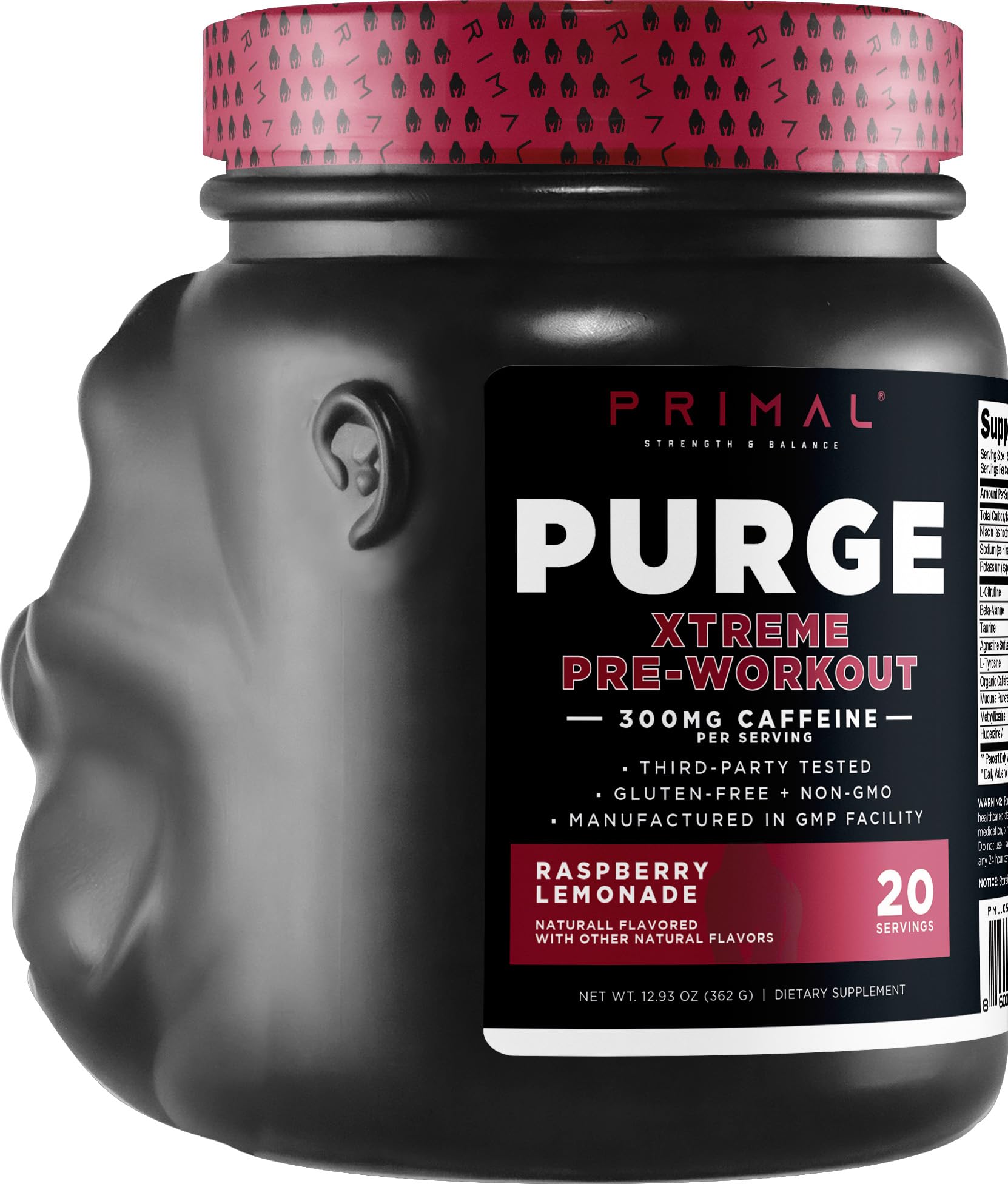Primal Purge Xtreme Raspberry Lemonade glass shows refreshing flavor for workouts.