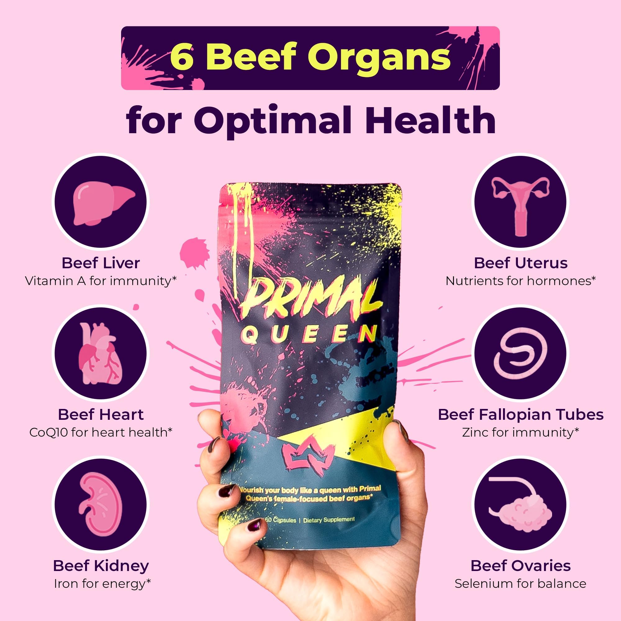 Primal Queen six beef organs display emphasizes diverse nutrient profile