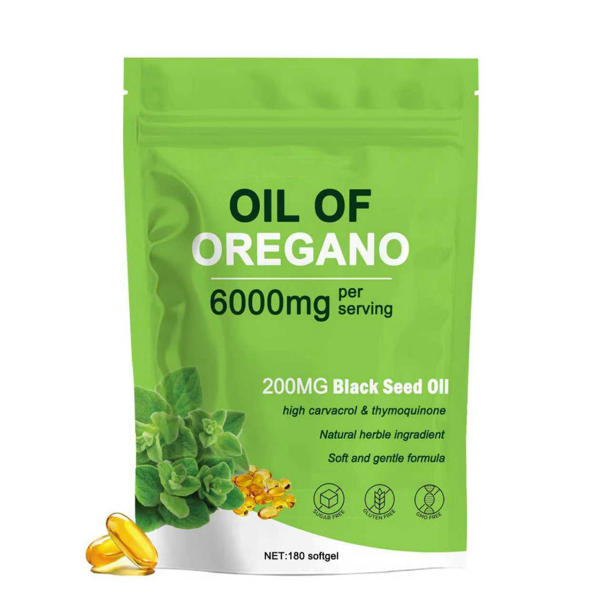 PRIMALHERBS Oil of Oregano with Black Seed Oil softgels bottle for natural energy and balanced digestion.