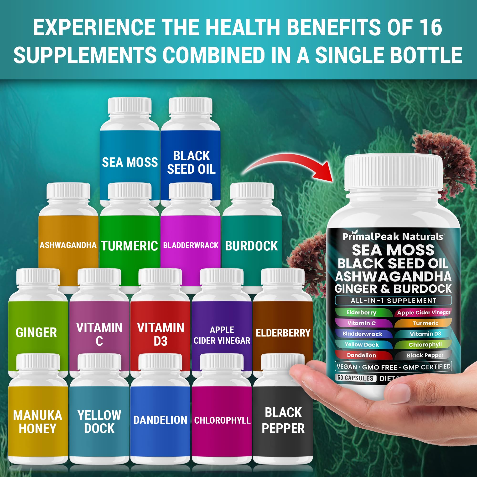 PrimalPeak Naturals Bladderwrack capsules offering natural mineral support