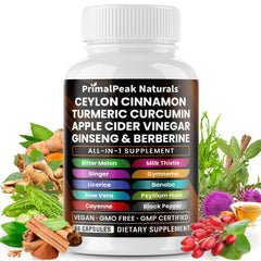 PrimalPeak Naturals Ceylon Cinnamon ACV bottle demonstrates convenient daily wellness support.