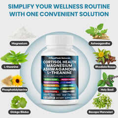 PrimalPeak Naturals Cortisol bottle back shows ingredients and quality notes.