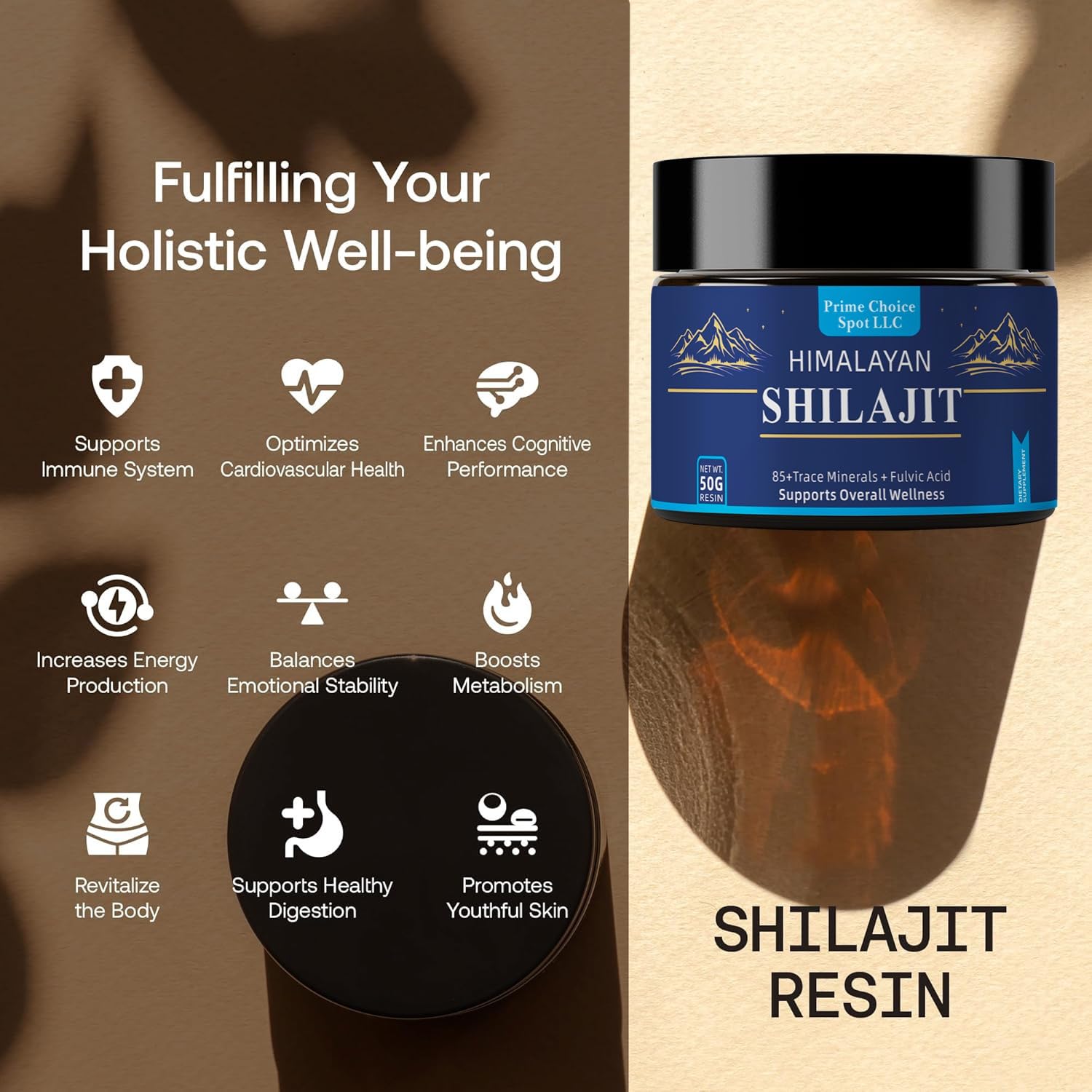 Prime Choice Spot Himalayan Shilajit on shelf ready to elevate routine