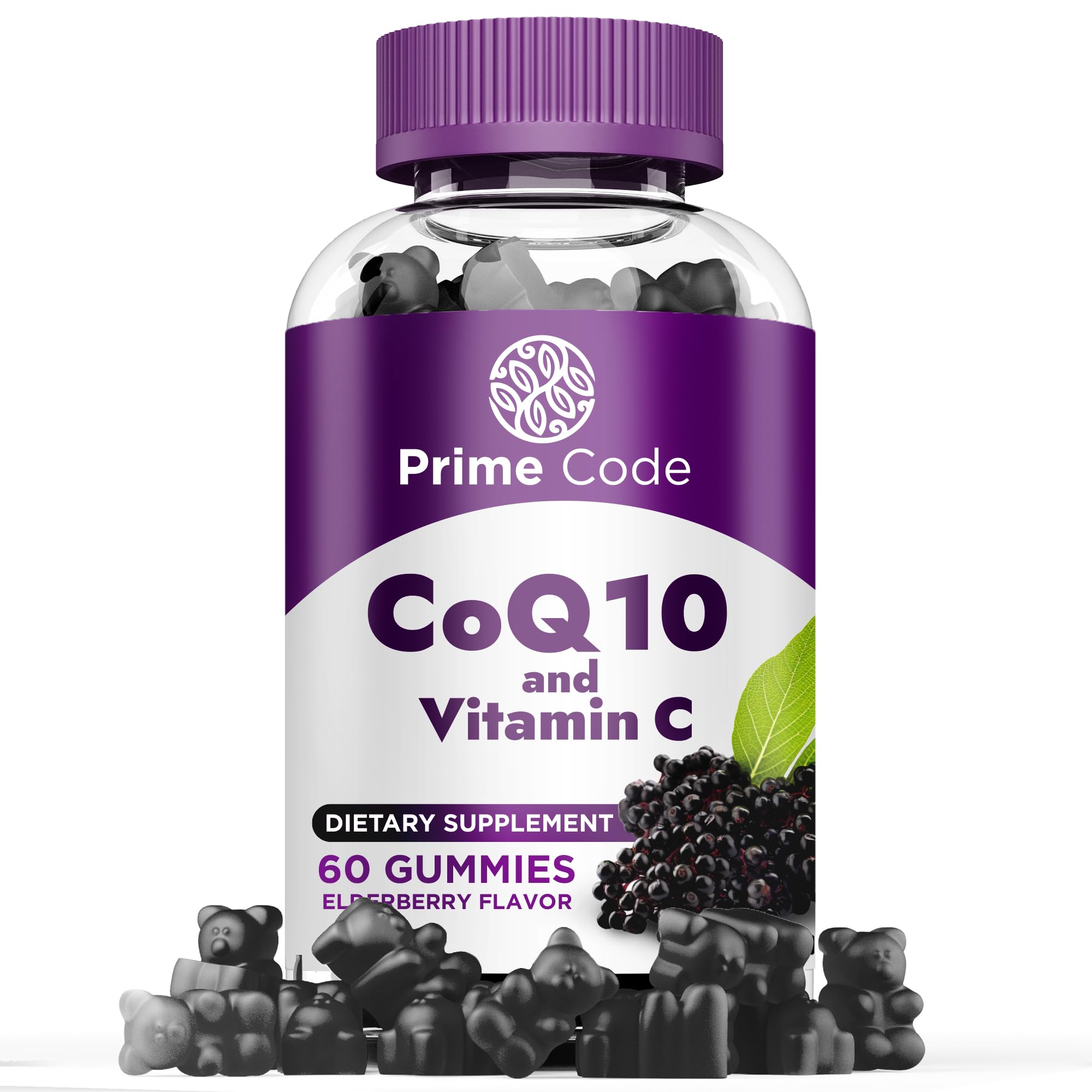 Close-up of elderberry flavored Prime Code CoQ10 gummies appealing taste