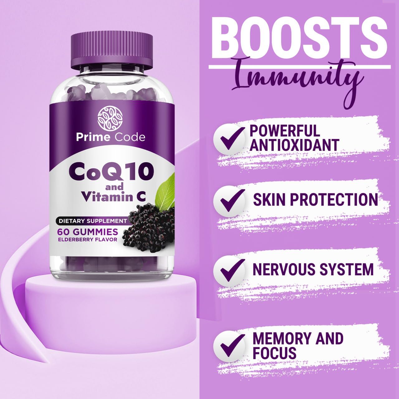Ingredients label on Prime Code CoQ10 gummies highlighting clean formula