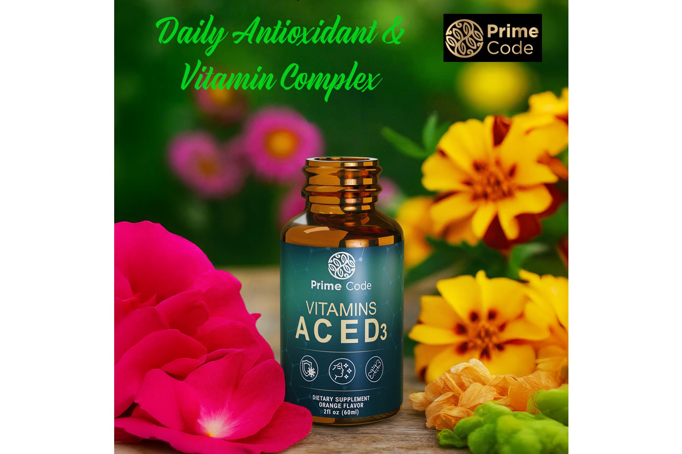 Prime Code easy-dispense bottle with blue label conveys convenient daily supplementation