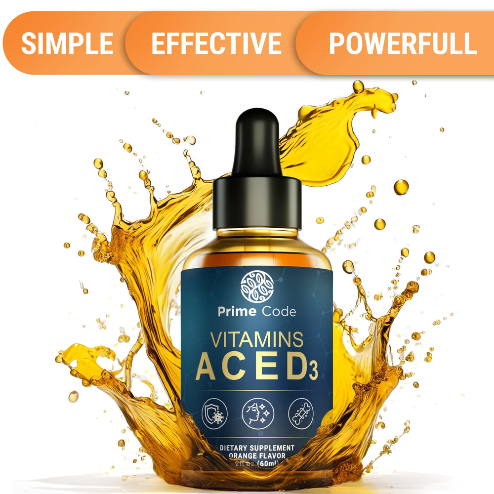 Prime Code vegan liquid vitamins bottle against neutral background highlights plant-based sourcing