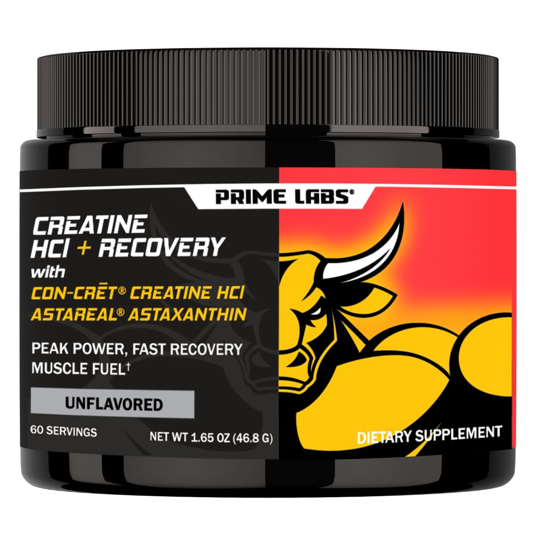 Prime Labs Creatine HCl with Astaxanthin bottle ready for workouts.