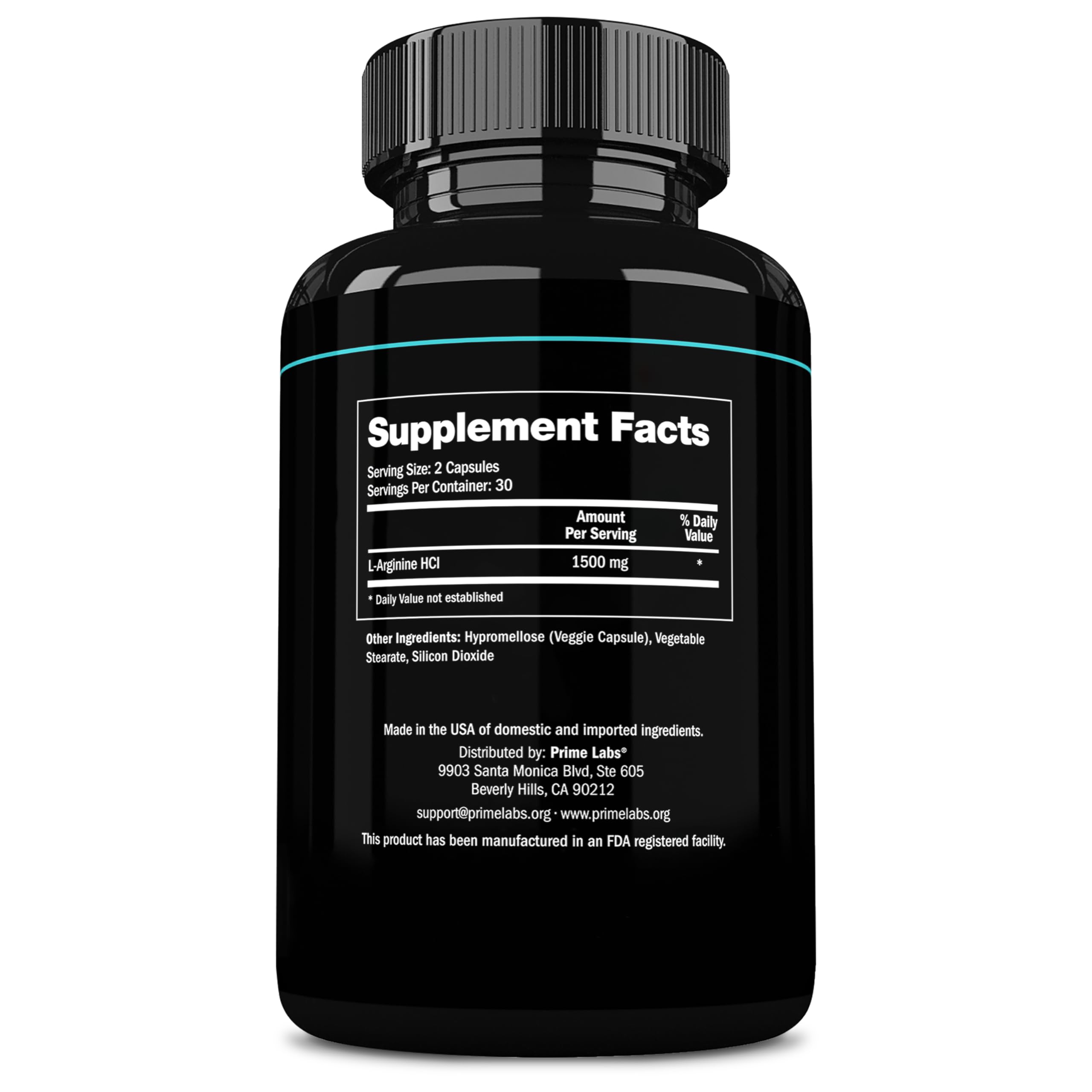 Prime Labs L-Arginine 1500mg supplement on a clean desk setup.