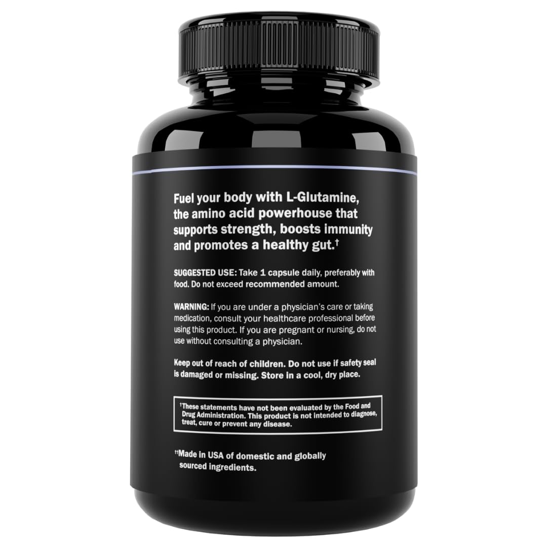 Prime Labs L-Glutamine capsules in glass water for easy ingestion.
