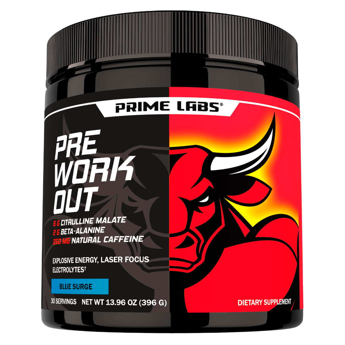 Prime Labs Pre Workout blue lemonade packaging in bold branding for focused gym sessions