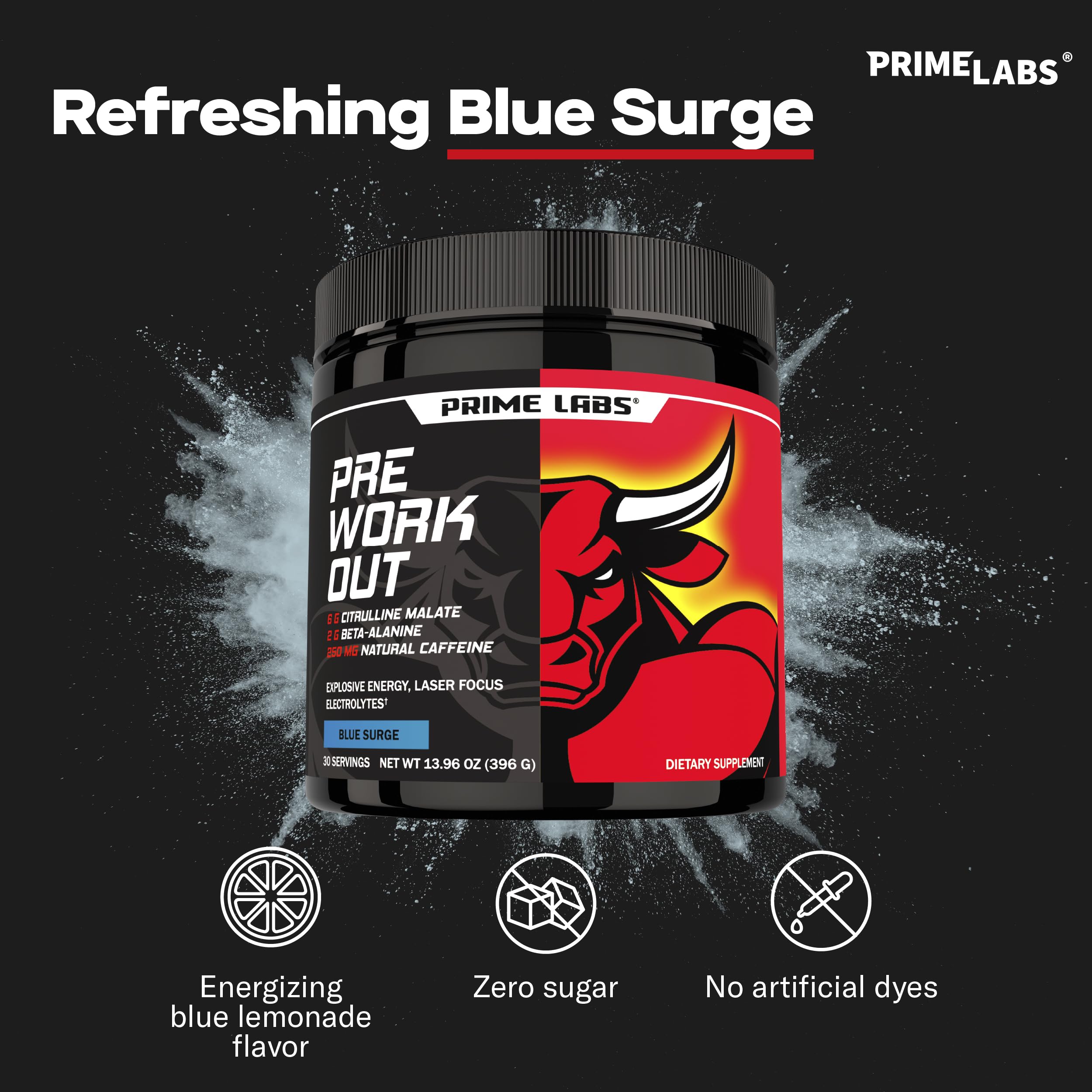 Prime Labs Pre Workout citrulline malate 6g highlighting endurance support