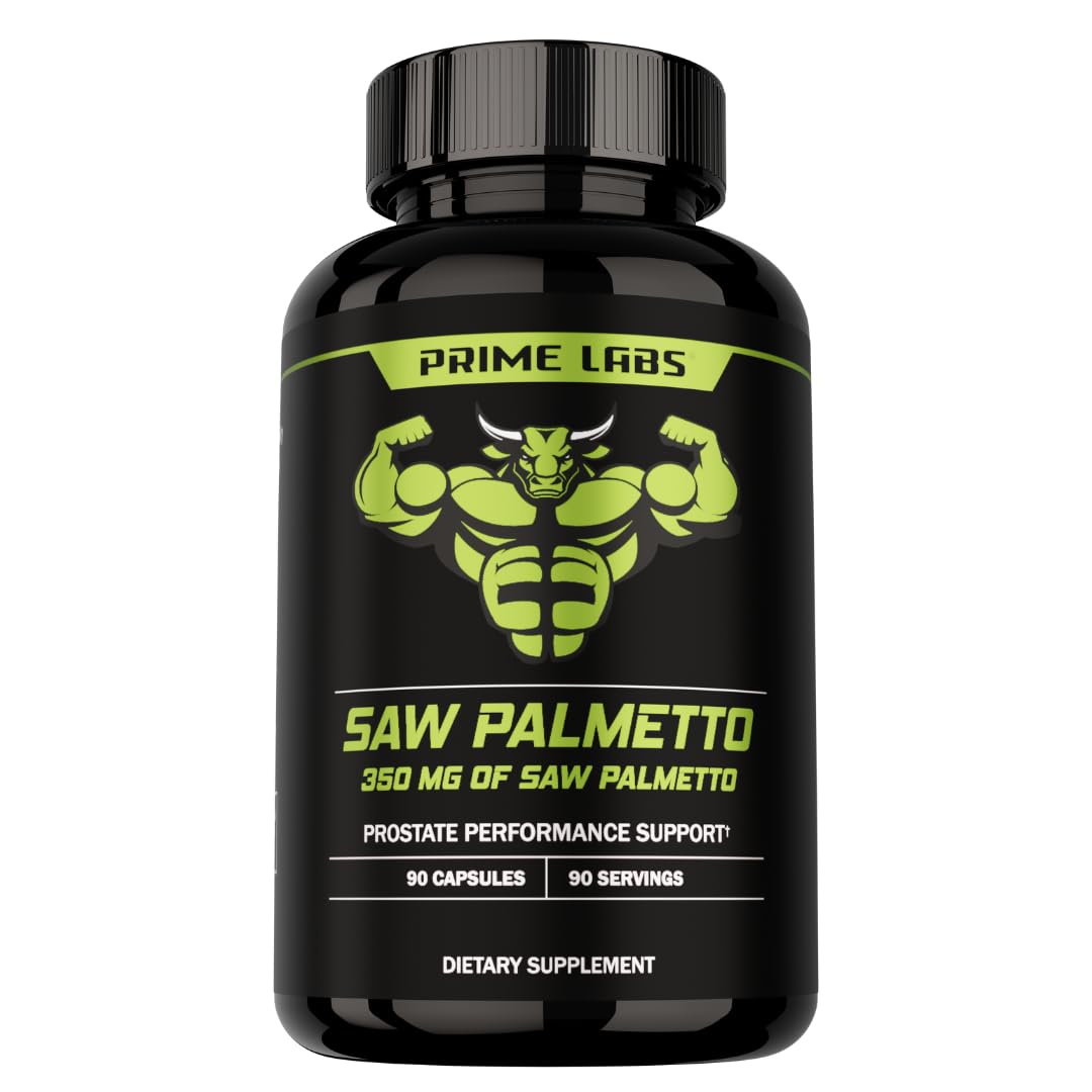 Prime Labs Saw Palmetto bottle shows potency for prostate and hair support.