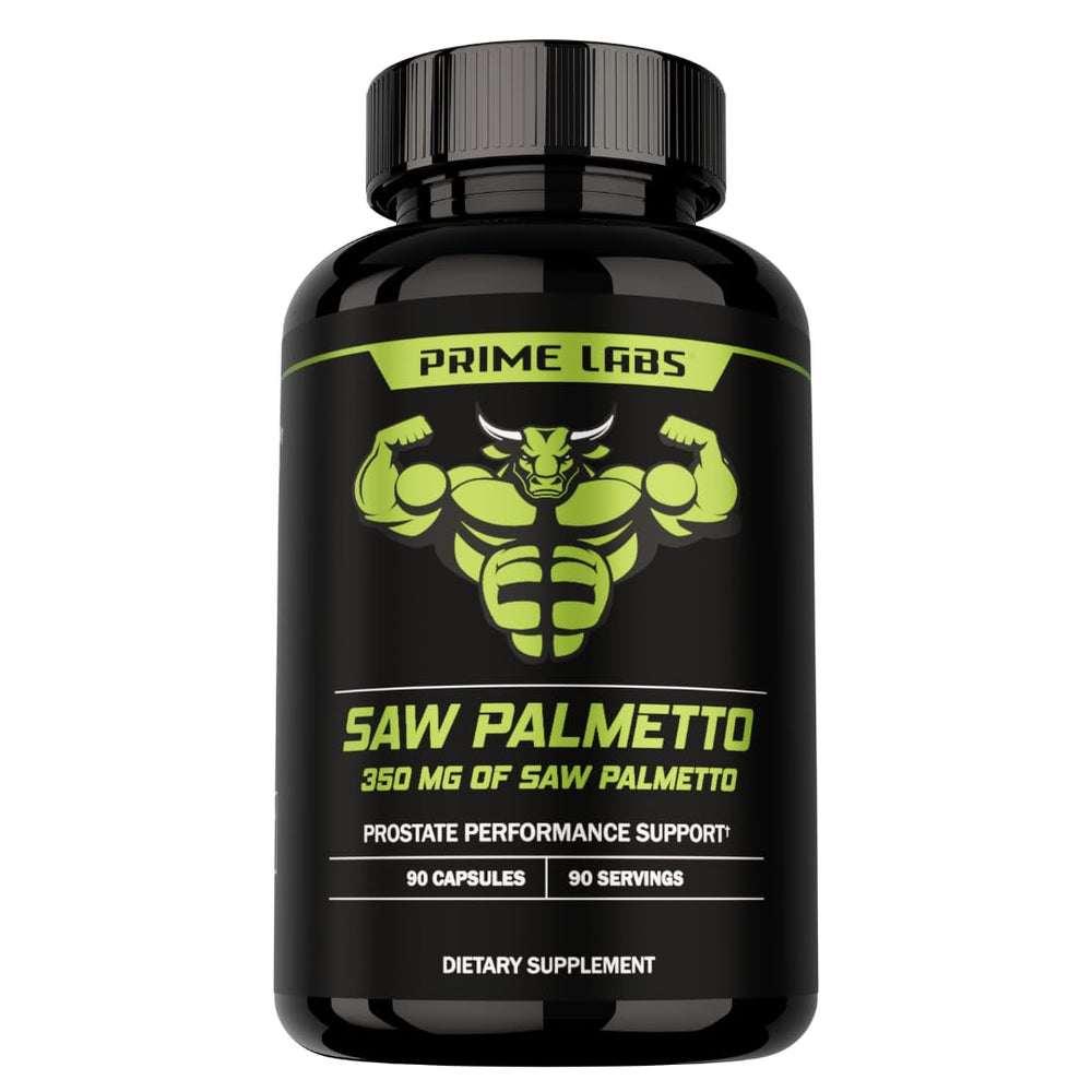 Prime Labs Saw Palmetto bottle shows potency for prostate and hair support.