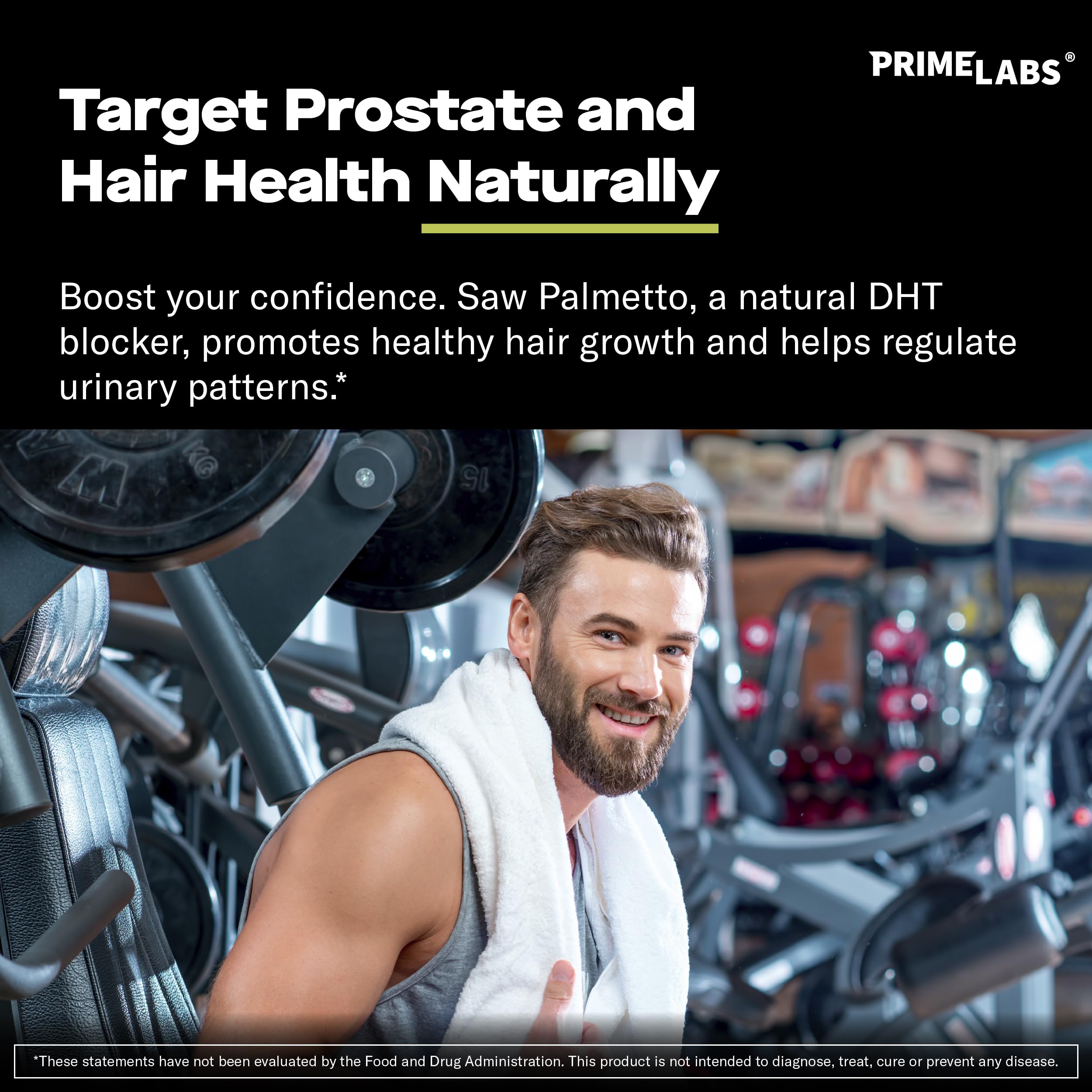 Prime Labs Saw Palmetto label detail emphasizes high-potency 20:1 extract.