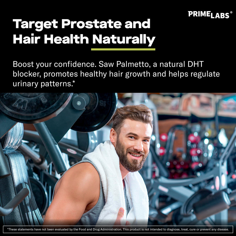 Prime Labs Saw Palmetto label detail emphasizes high-potency 20:1 extract.