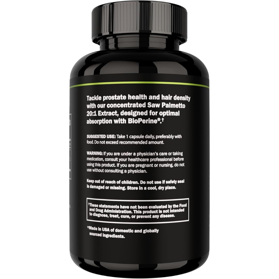 Prime Labs Saw Palmetto nutrition facts panel provides clear product information.