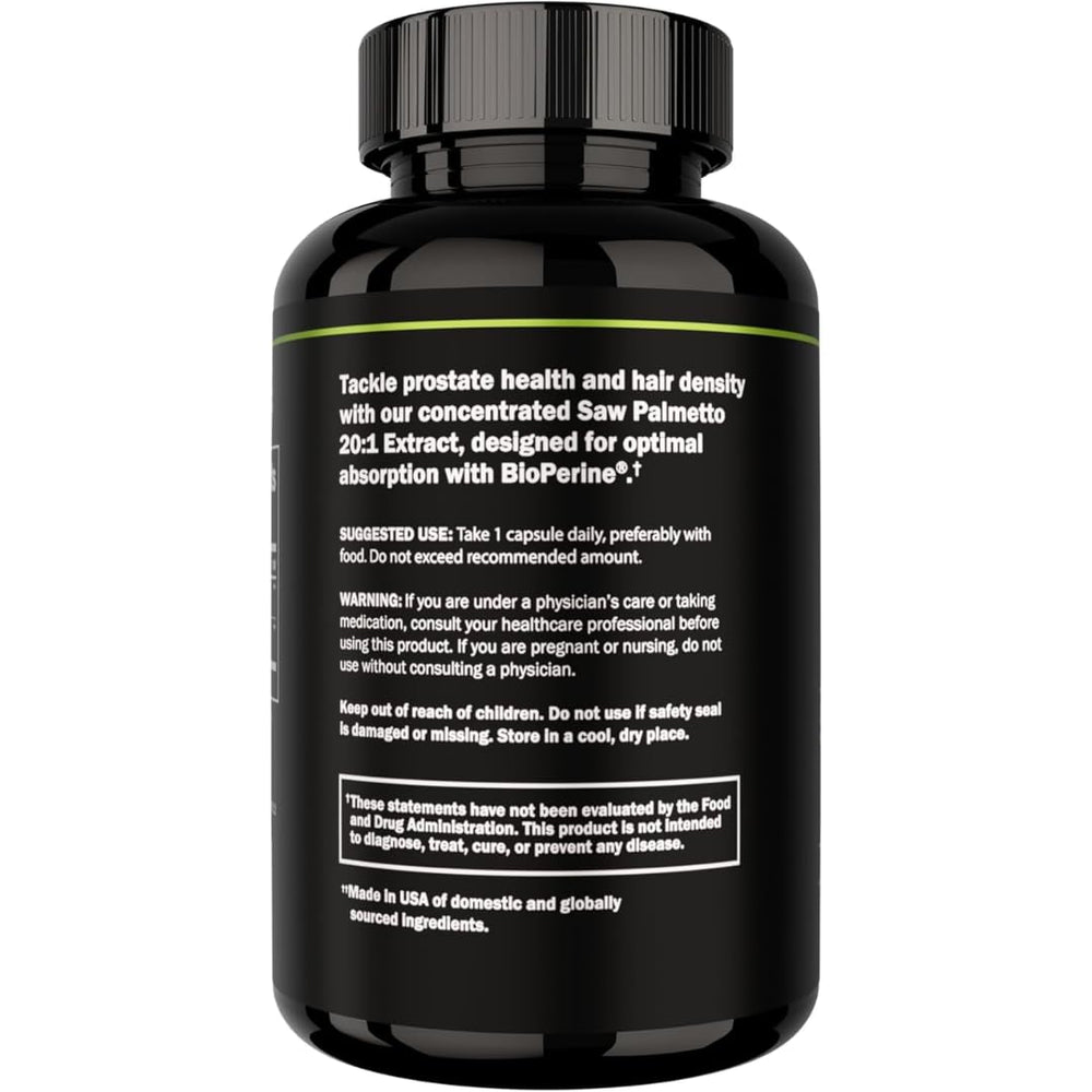 Prime Labs Saw Palmetto nutrition facts panel provides clear product information.