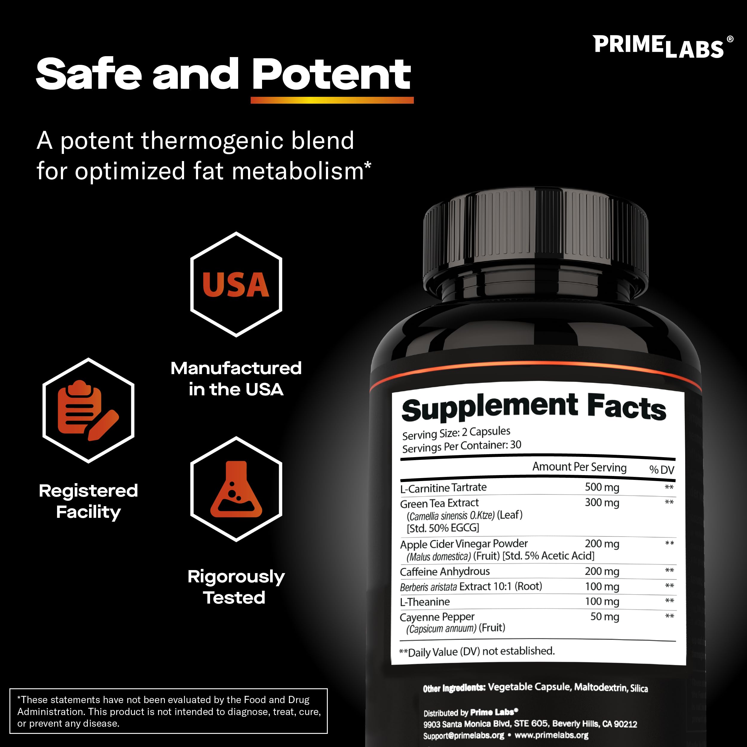 Prime Labs USA-made seal indicates third-party tested quality.