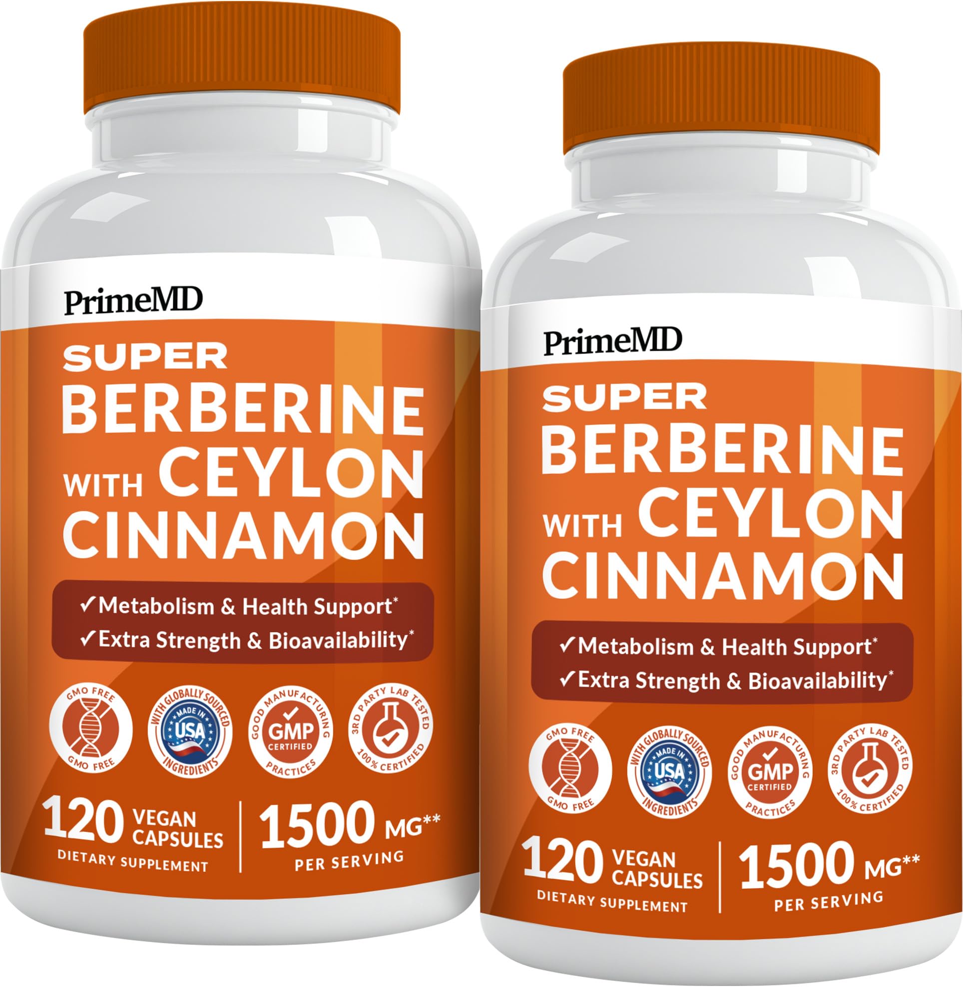 PrimeMD Super Berberine bottle label highlighting 8-in-1 balance formula