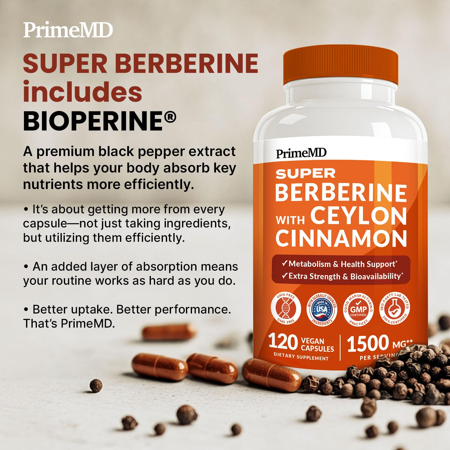 Lifestyle shot of PrimeMD berberine in morning routine