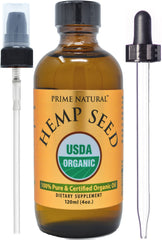 Prime Natural Aceite de Cáñamo en botella de vidrio oscuro para conservación óptima.
