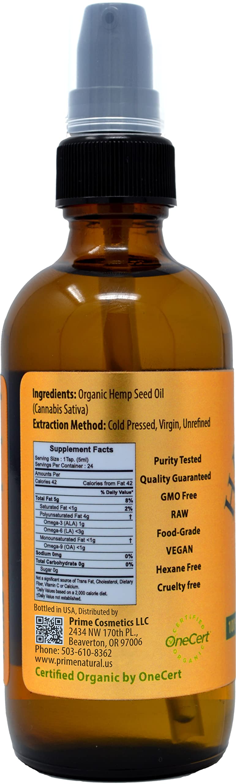 Prime Natural Aceite de Cáñamo con gotero preciso para dosificar con control.