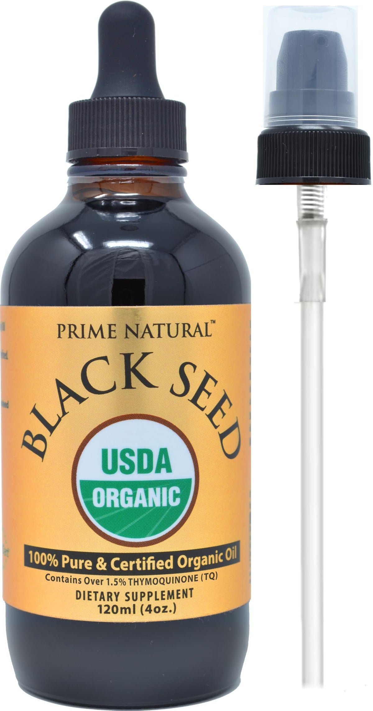 Prime Natural Black Seed Oil bottle pour shows pure liquid gold for daily use.