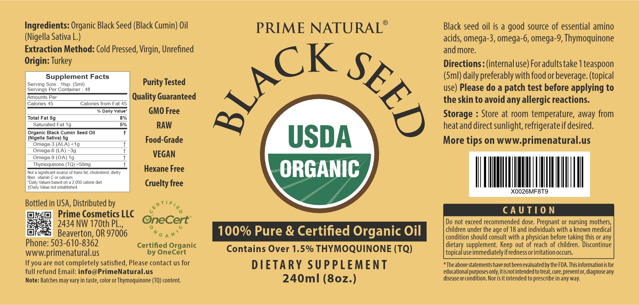Prime Natural Black Seed Oil nourishes hair and skin with omega-rich care.