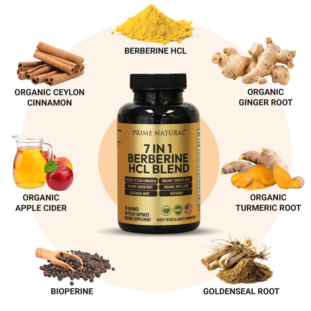 Prime Natural Goldenseal root capsules—immune-supporting synergy with cinnamon.